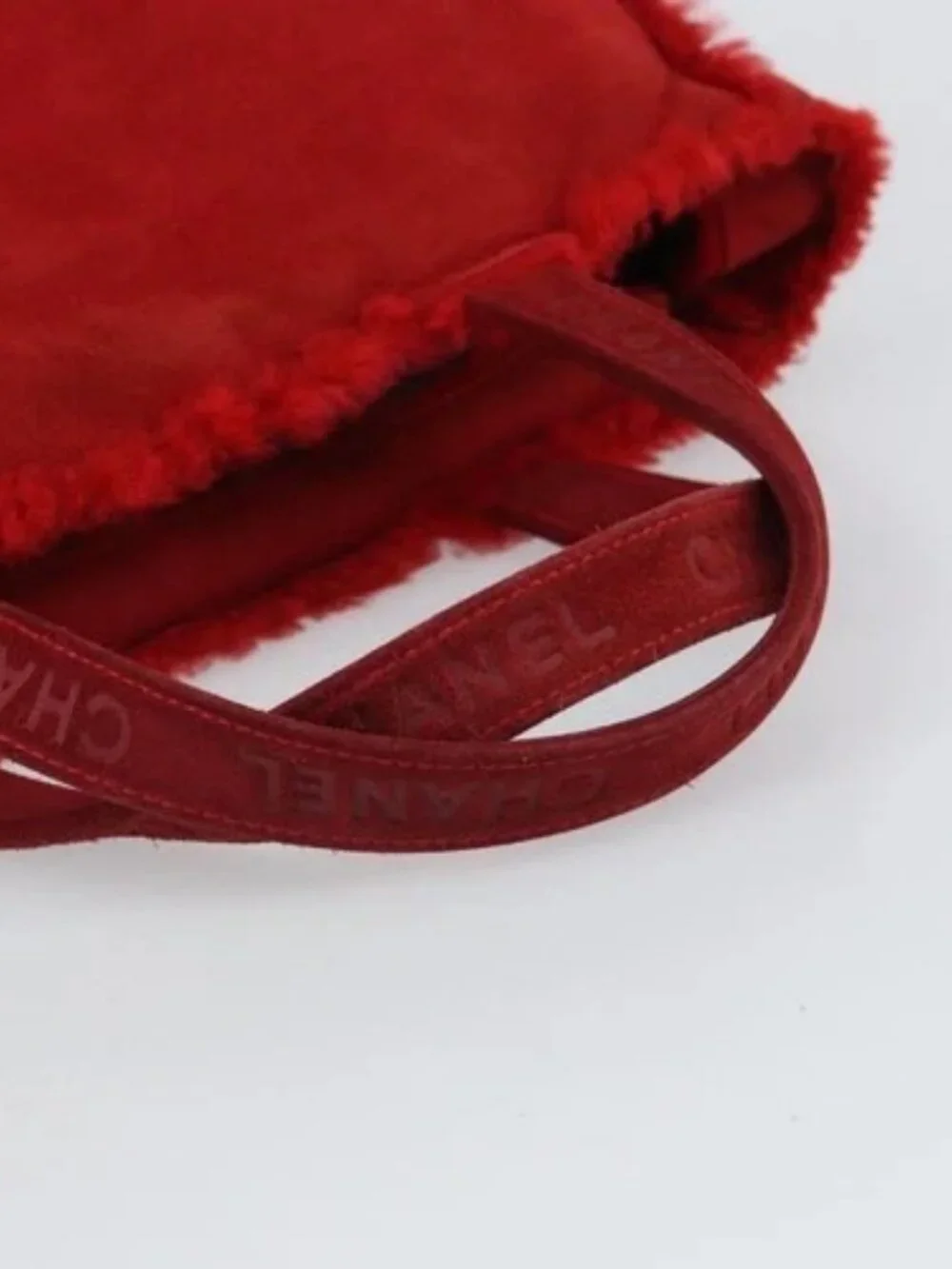 CHANEL Tote Bag Suede Red CC Auth 164529